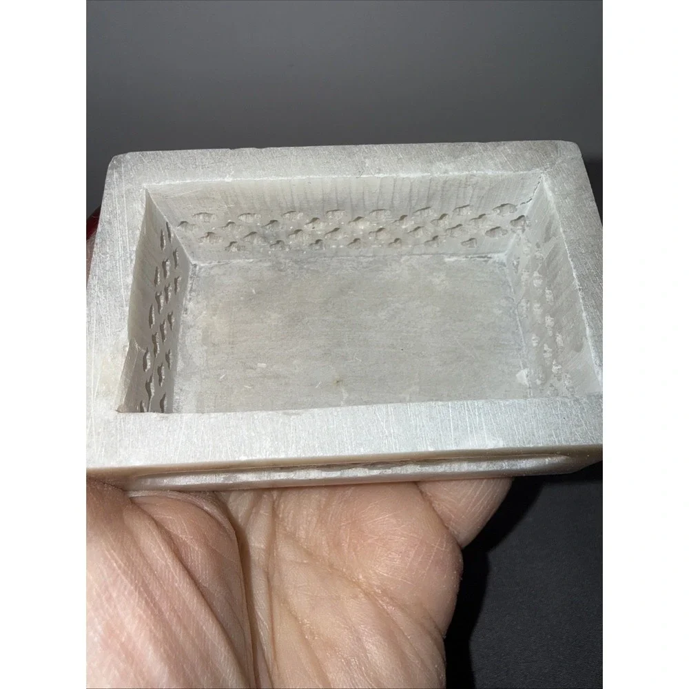 Vintage Hand Carved Soap Stone Trinket Box with Lid Made in India